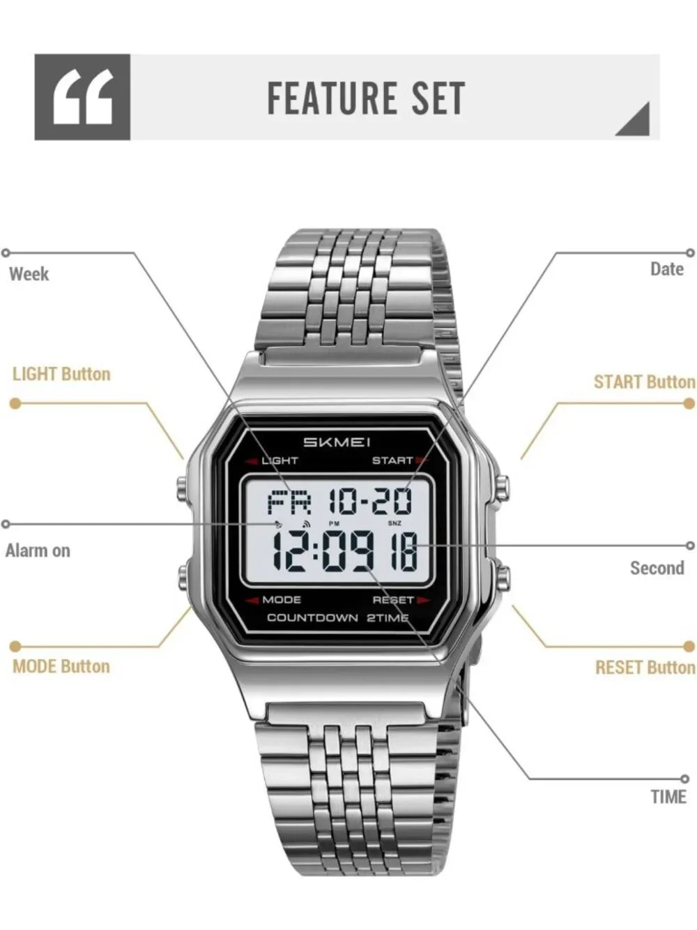 Unisex Retro Y2K Square Face Digital Watch - Waterproof, LED Backlight, Alarm